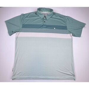 Jetty Bunker Golf Polo Blue Teal Striped Mens XXL Performance Stretch
